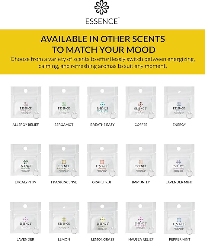 Essence Wearable Aromatherapy Nasal Diffuser – Lemon Essential Oil Nose Ring Silicone Inhaler for Stress & Mood Support - Made in USA & Travel-Friendly (3 Pack)
