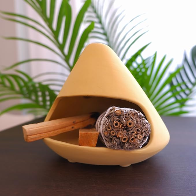 Palo Santo Holder Incense Burner-Unique Zongzi-Shaped Clay Smudge Bowl for Sage,Copal,and Stick Incense-Mini Chiminea Meditation Tool for Zen Decor for Energy, Yoga, Meditation & Aromatherapy