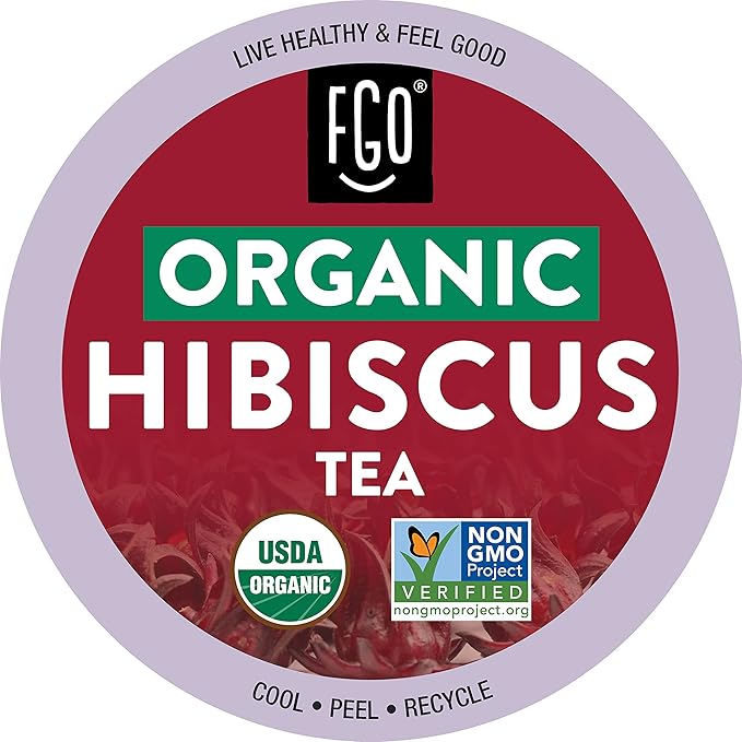 Organic Hibiscus Herbal Tea K-Cup Pods, 24 Pods by FGO - Compatible with Keurig - Naturally Caffeine-Free Tea, Premium Green Tea is USDA Organic, Non-GMO, & Recyclable