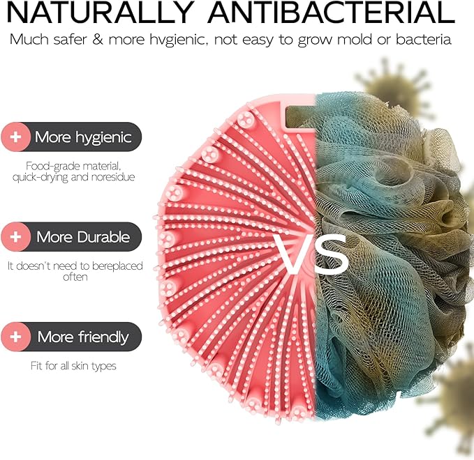 Silicone Body Scrubber 2 Counts, Exfoliating Body Wash Scrubbers Exfoliator, Shower Body Brush for Effective Showering Exfoliation and Gentle Massage (Black+Pink)