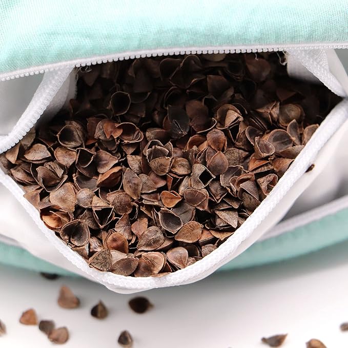 Buckwheat Hulls Neck Pillow, U Shaped Travel Pillow Portable Pillow Support for Neck Shoulder, for Side Back Stomach Sleeper with Washable Pillowcase (12x12 inch,Blue)