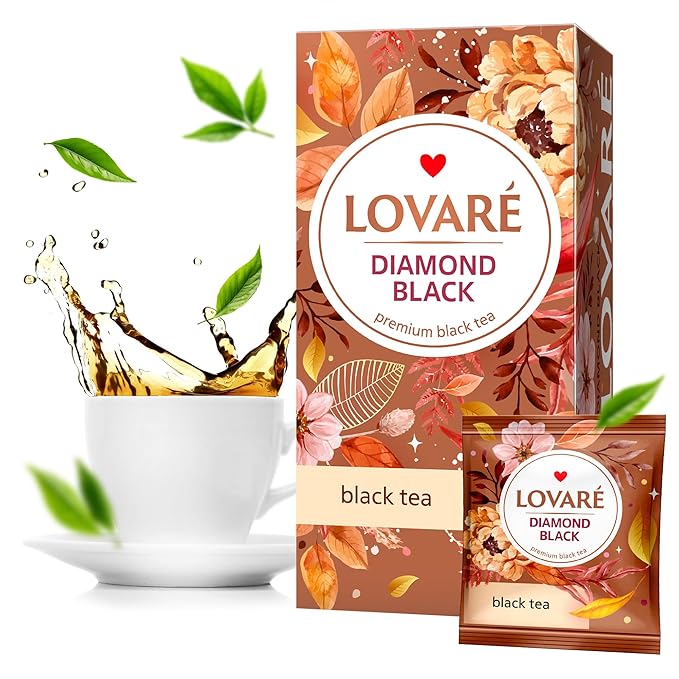 Individually Wrapped Tea Bags By Lovare Made in Ukraine - LOVARE Diamond Black Tea – Premium Black Tea Blend – Bold, Rich & Aromatic - 48 g (24 tea bags x 2 g each) (Diamond Black)