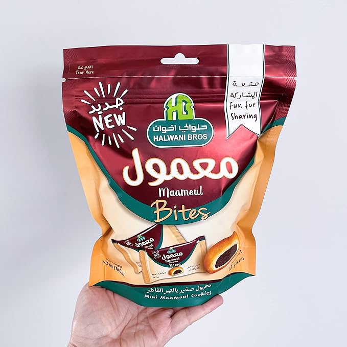 HB Halwani Bros Cookies, 100% All Natural Assorted Mini Mamoul Date Filled Shortbread Biscuits, Slightly Sweet, No Additives, 18ct. 6.3 oz