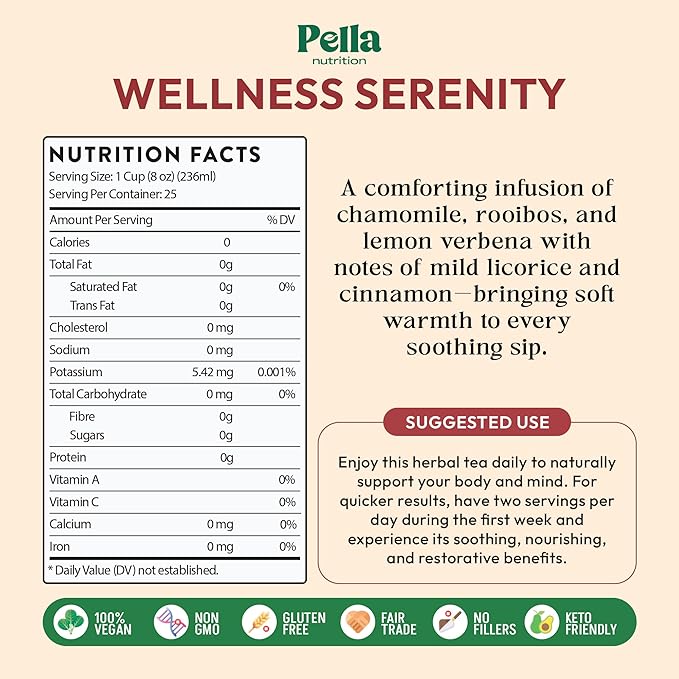 Chamomile Herbal Tea with Lemon Balm, Rooibos, Cinnamon, Anise, Orange Pieces, Linden Petals, Verbena & Passion Flower – Kosher, Vegan, GMO-Free, Zero Caffeine – Natural Wellness Support (25 Tea Bags)