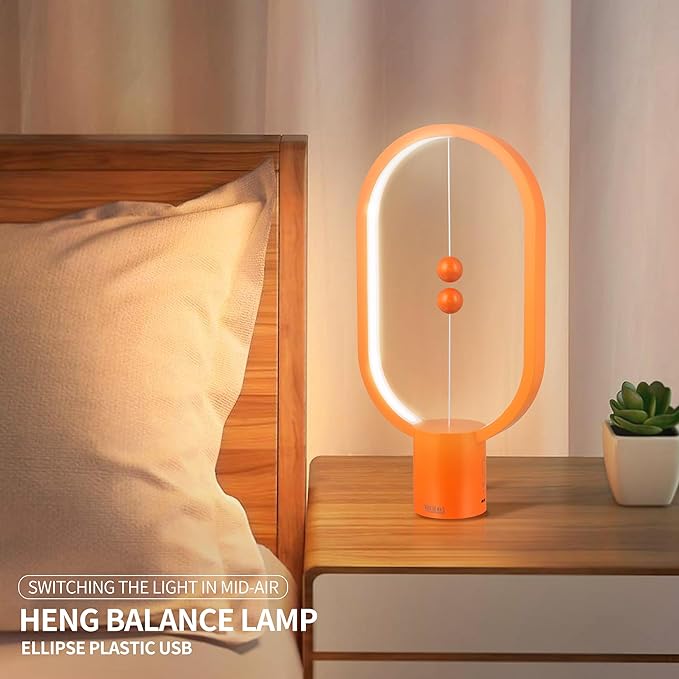 Heng Balance Light, USB Powered LED Table lamp, Creative, Magnetic Switch Night Light, dimmable Eye Protection Table lamp, Used for Gifts, Decoration Bedside, Dormitory and Office(Orange)