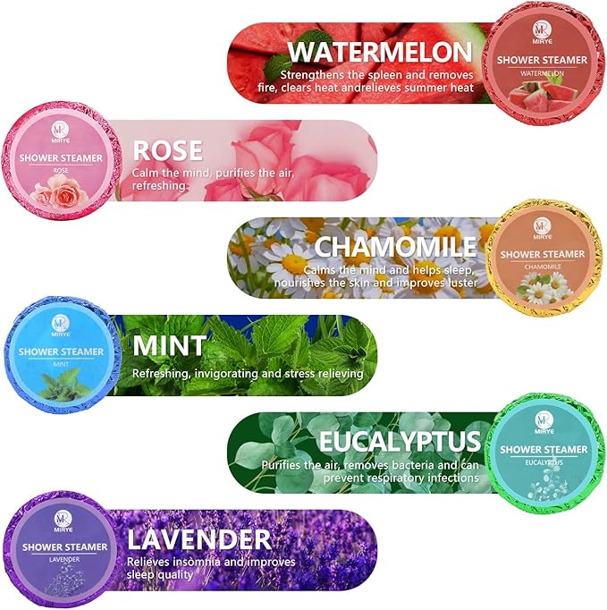 Shower Steamers Aromatherapy, Christmas Gifts for Women or Men, Organic Shower Bombs with Chamomile Rose Lavender Mint Watermelon Eucalyptus Essential Oil, 18-Pack Bath Bombs Birthday Gift