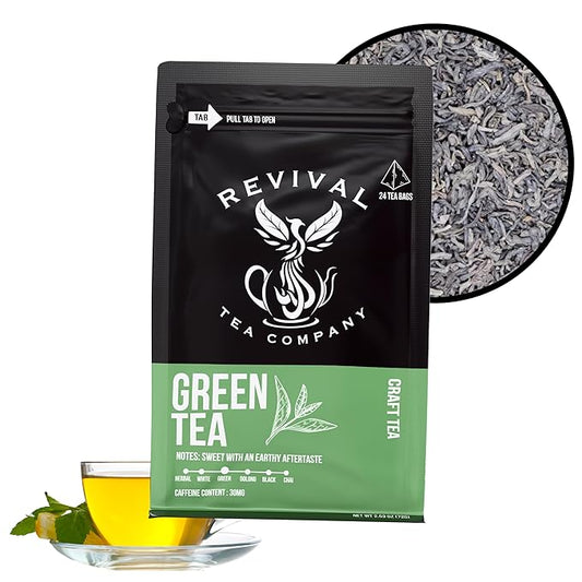 Revival Tea Company Green Tea - Signature Green Tea Made from 100% Chun Mee Tea Flavor - Loose Leaf 6 Ounces