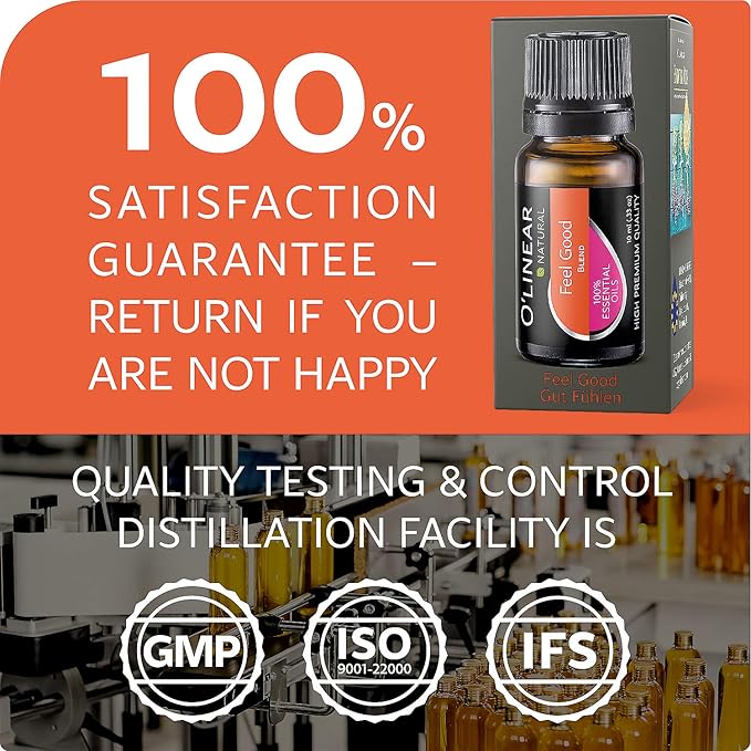 Premium 10 ml Aromatherapy Essential Oil Blend Therapeutic Grade - Happy & Relaxing Scent for Diffuser & Humidifier with Lavender, Rose, Lemon, Cinnamon, Geranium Sunny Mood Cheer Up Happiness Aroma