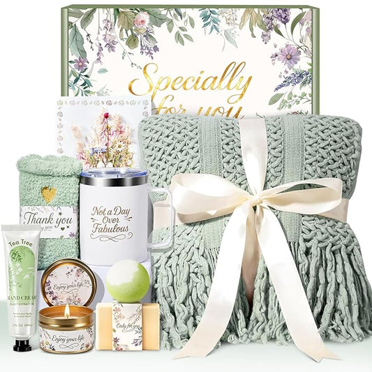 Birthday Gifts for Women Spa Gift Basket with Luxurious Blanket, Mom Christmas Gifts for Women Her Wife Grandma Sister Friends, Self Care Package Get Well Soon Sympathy Gift Baskets