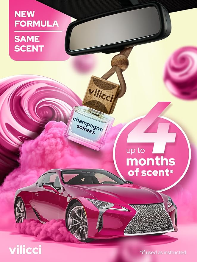 Vilicci Car Air Freshener | Luxurious Hanging Diffuser | Premium Hanging Car Diffuser | Long Lasting Fragrance for Auto | 1 Bottle of Car Scent (1 Count (Pack of 1), Champagne & Soiree)