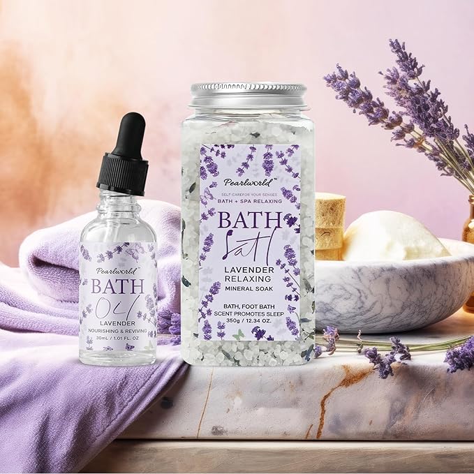 Lavender Spa Gift Set for Women, Luxury 9 Pcs Bath Salts Set, Relaxation Gifts for Women, Self Care Set, Clean Moisturizing Skin, Gifts for Mom, Wife, Sister, Friend