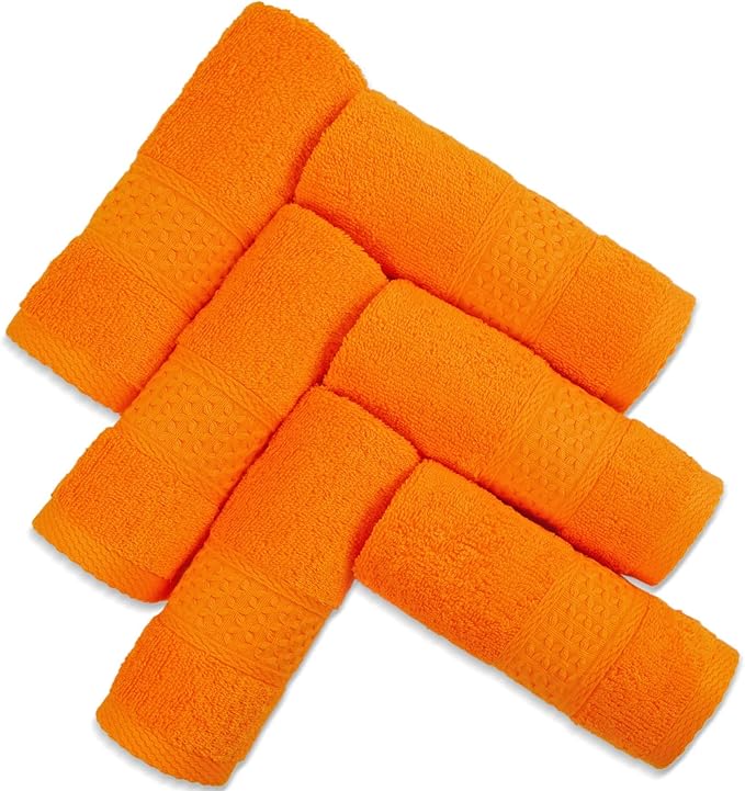 Cleanbear Washcloths Orange Face Cloths Set of 6 Large All Cotton Bathroom Wash Cloth - 13 by 13 Inches Highly Absorbent Face Towels for Fall Bathroom Decor Daily Use