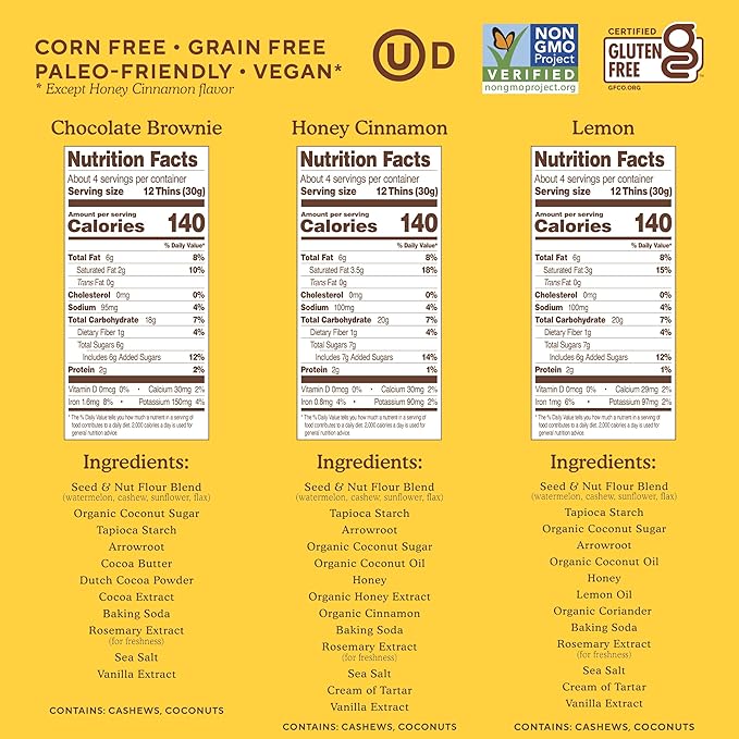 Simple Mills Sweet Thins New Cookies Variety Pack, Seed and Nut Flour (Lemon, Honey Cinnamon, Chocolate Brownie) - Gluten Free, Paleo Friendly, Healthy Snacks, 4.25 Ounce (Pack of 3)