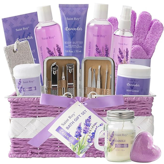 Large Spa kit for women gift set, 20 PCS Spa Gift Baskets Christmas Gifts for Women Bath Kit with Lavender gifts spa gift set Basket For Women, Luxury Self Care Home Spa Kit Lavender Bath Gift Basket