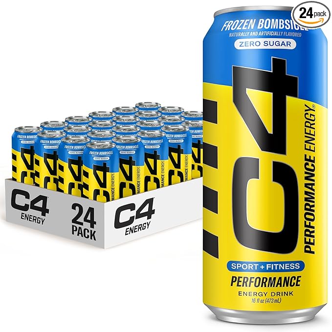 C4 Energy Drink 16oz (Pack of 24) - Frozen Bombsicle - Sugar Free Pre Workout Performance Drink with No Artificial Colors or Dyes