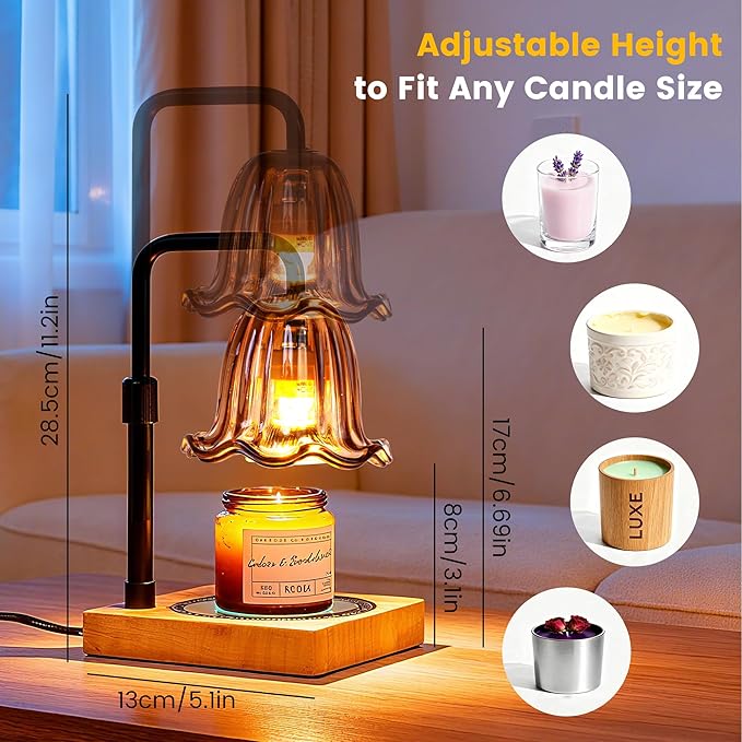 Candle Warmer Lamp with Touch Screen Timer, Dimmable Wax Melts Warmer, 6 RGB Ambient Colors & Adjustable Height, Touch Control Lamp Flower Candle Warmer, Birthday Gifts for Women Mom, New Home Decor