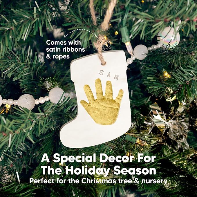 Baby Hand and Footprint Kit - Personalized Newborn Footprint Ornament, Clay Handprint Keepsake, Easy DIY Dog Paw Print Kit, Baby Shower Gifts for Boys, Girls, New Mom Gifts (Jingles)