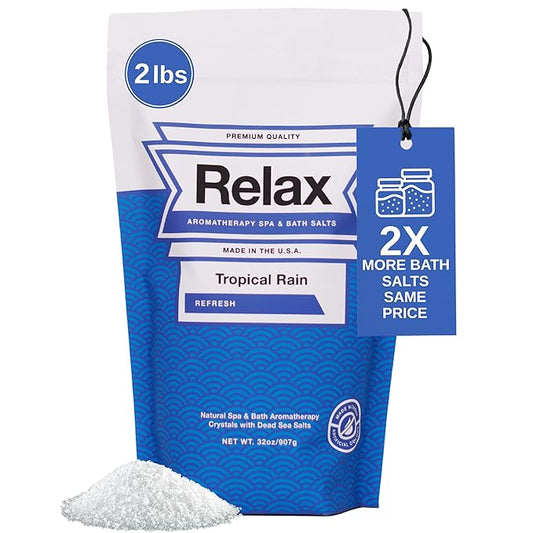 Relax Spa & Bath, Epsom & Dead Sea Salts, Aromatherapy Bath Salts for Hot Tub, Bath, or Spa, Infused with Magnesium, Tropical Rain Scent