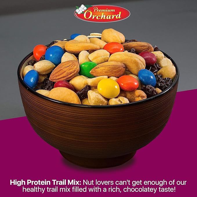 MIXED NUTS Rainbow Trail Mix by Premium Orchard - Healthy Trail Mix Variety Pack Peanuts Raisins Cashews Almonds Chocolate Buttons Heart Healthy Snacks for Adults and Kids Snacks Gluten Free