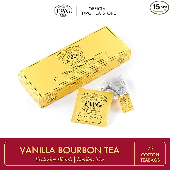 TWG Tea | Vanilla Bourbon Tea | Rooibos Tea | Vanilla | 15 Hand Sewn Cotton Tea Bags | Gift Set