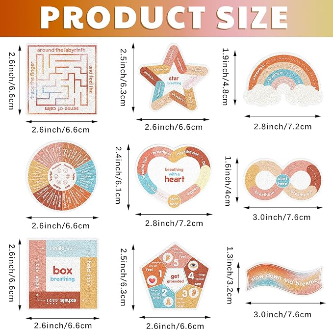 Libima 72 Pieces Anxiety Sensory Stickers Textured Stickers Fidget Mindfulness Sticker School Counselor Supplies Adult Sensory Items Anxiety Relief, 9 Styles(Groovy Color)