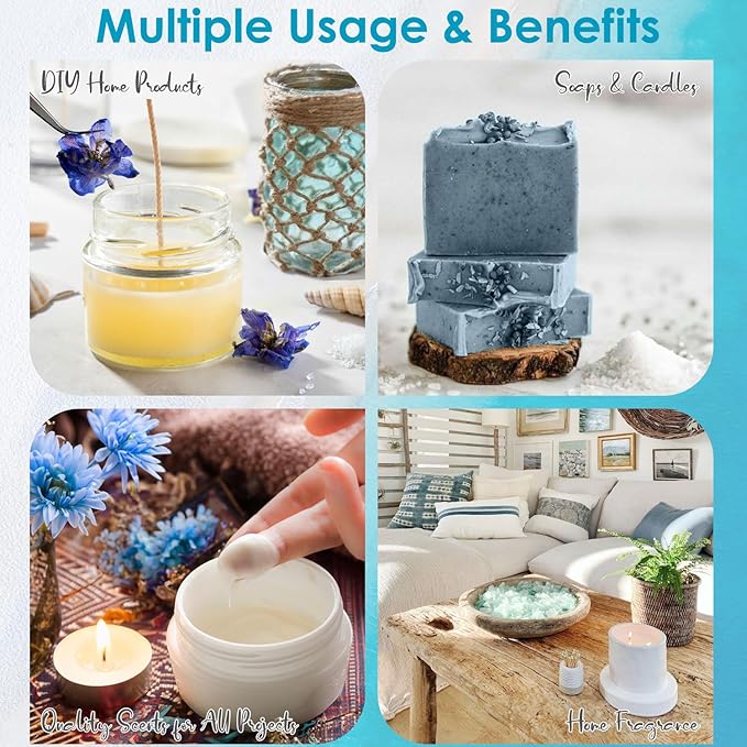 SALUBRITO Summer Fragrance Oils Set, Premium Essential Oils Set for Diffuser, Candle, Soap Making, Fresh Cotton, Coconut, Mojito, Pineapple, Ocean Breeze, Pink Island, Strong Scented Oils