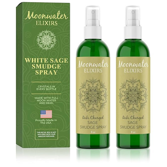 White Sage Smudge Spray for Spiritual Cleansing & Aura Protection, Sage Spray for Cleansing Negative Energy & Protection, Home & Meditation, Clear Quartz Reiki Energized Aromatherapy Room Mist 2X 8oz