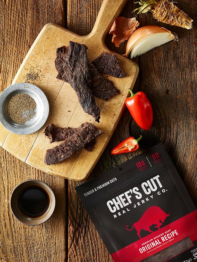 Chef's Cut Beef Jerky, Original, High Protein Meat Snack, 10g of Protein and 90 Calories, Gluten Free, Premium Lean Smoked Beef - 2.5 Ounce (Pack of 8)