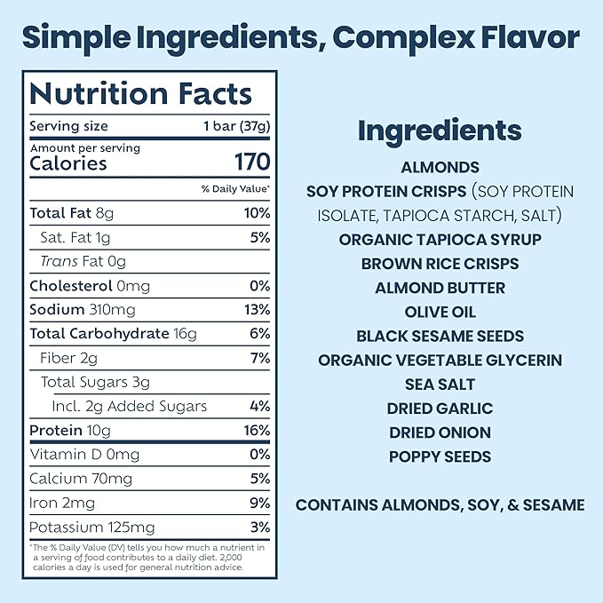 Afar Savory Protein Bars – Low Sugar, High Protein – Healthy Snacks for Adults – Meal Replacement Bar – Rice Crispy Texture – Vegan, Gluten Free (8 Bars, American Everything Bagel)