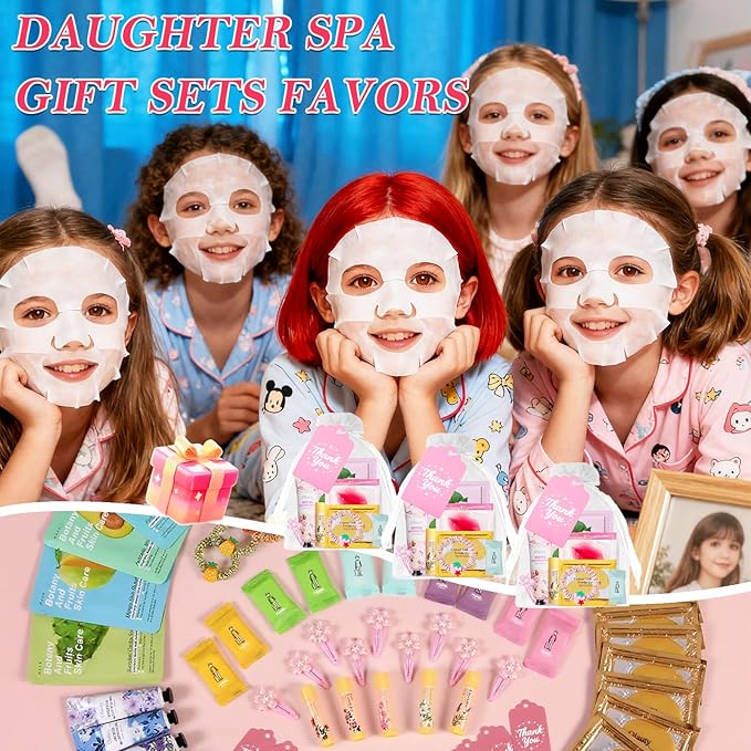100PCS Spa Party Supplies for Girls,Bachelorette Spa Party Favors Gifts for Teen Girls, Face Masks Skincare,Hand Cream,Lip Balm,Eye Patches,Lip Mask and Hair Band,Spa Birthday Sleepover Party Supplies