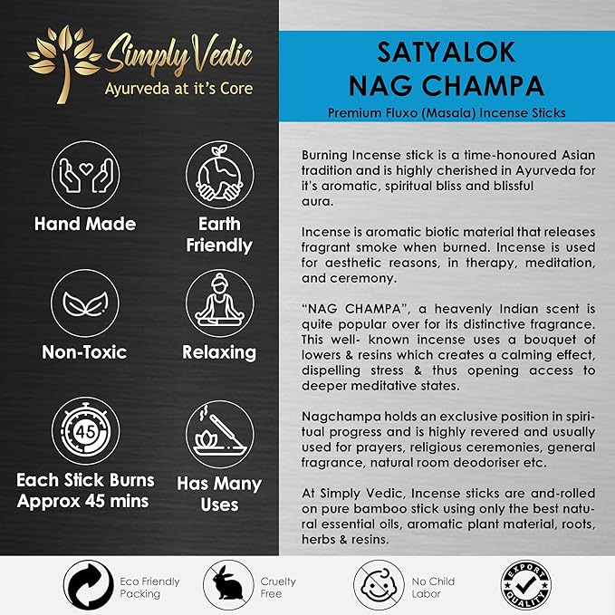 Simply Vedic Nag Champa Incense Sticks 250g with Holder β 135 Hand-Rolled Natural Agarbatti β No Charcoal, Long-Lasting Aromatherapy for Yoga, Meditation, Relaxation, Spiritual Healing, Pooja, Home