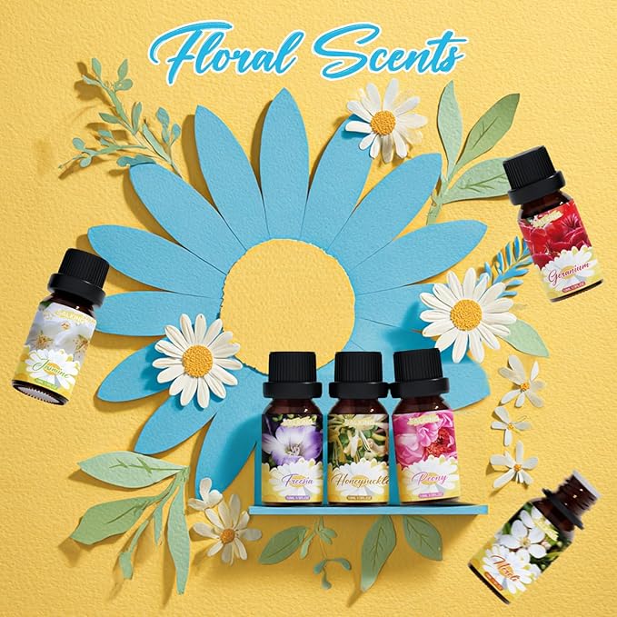 SALKING Essential Oils Gift Set, 100% Pure Fragrance Oil Aromatherapy Essential Oils Set,Premium Scented Oils for Oil Diffusers 6 x 10 ML - Jasmine, Neroli, Honeysuckle, Peony, Geranium, Freesia