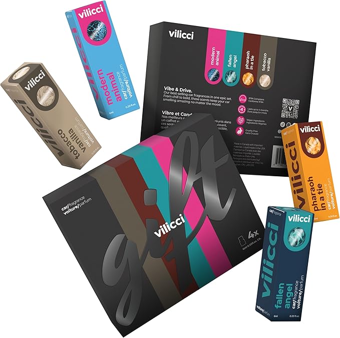 Vilicci Car Air Freshener | Luxurious Auto Perfume | Premium Hanging Air Freshener | Long Lasting Fragrance for Auto and Home | 1 Bottle of Car Scent (4 Count (Pack of 1), Gift Set)