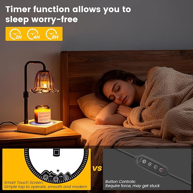 Candle Warmer Lamp with Touch Screen Timer, Dimmable Wax Melts Warmer, 6 RGB Ambient Colors & Adjustable Height, Touch Control Lamp Flower Candle Warmer, Birthday Gifts for Women Mom, New Home Decor