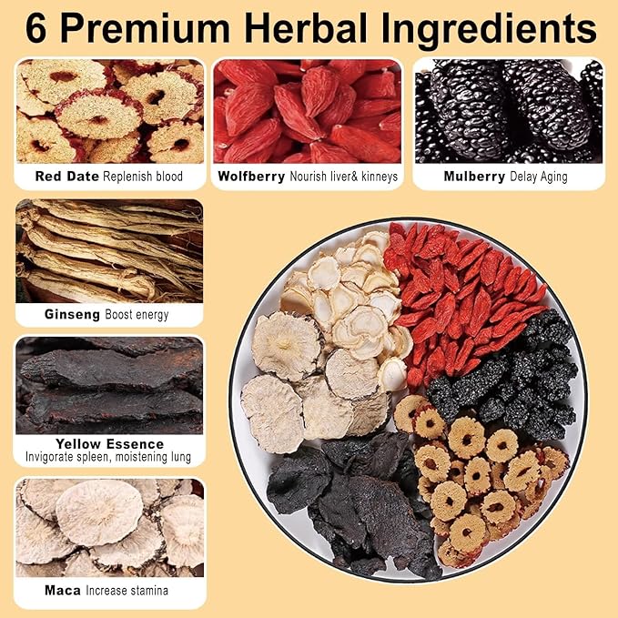 New Ginseng Six Treasure Herbal Tea,Red Date Wolfberry Mulberry Health Tea Bags for Women & Men,30 Bags(1PC)