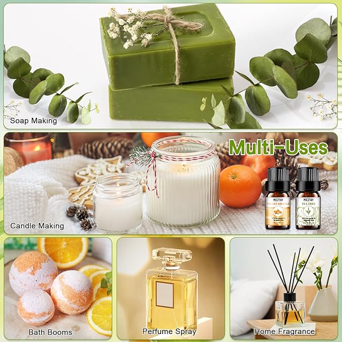 Essential Oils Set - 10x5ML Premium Essential Oil Kit for Candle Making, Diffusers, Massages, Aromatherapy, Skin Care - Lavender, Eucalyptus, Peppermint, Tea Tree, Sandalwood Aromatherapy Oils