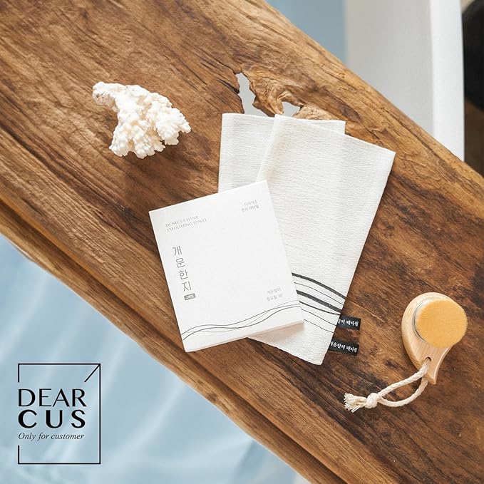 DEARCUS Korean Exfoliating Washcloth Towel 4 Pcs, Hanji Bath Washcloths Mitt Scrub Body Washcloth Glove, Skin Irritation Free Korean Mulberry Bark, Reusable Soft and Gentle Scrubbing