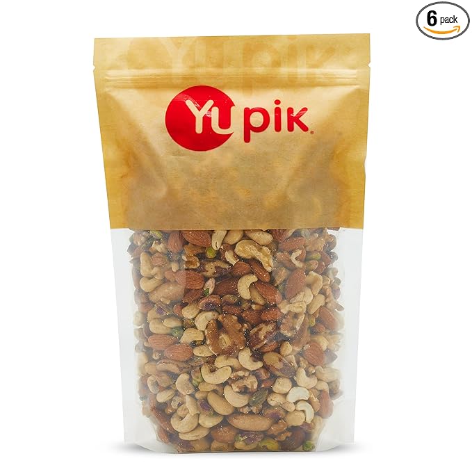 Yupik Raw Mix Nuts, 1 lb, Premium Natural Mixed Nuts with Almonds, Walnuts, Pistachios, Cashews, and Brazil Nuts, Healthy Snack,Brown (Pack of 6)