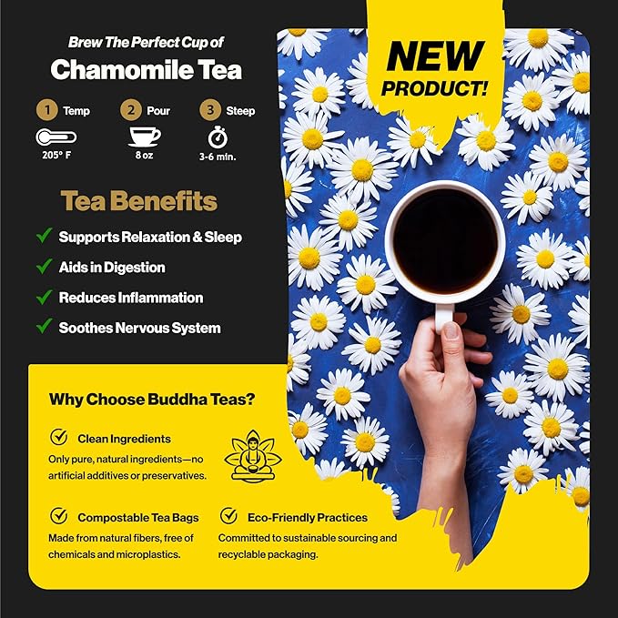 Buddha Teas - Organic Chamomile Tea Bags - For Health & Wellbeing - With Antioxidants & Minerals - Clean Ingredients - Caffeine Free - OU Kosher & Non-GMO - 100 Non-String Tea Bags (Pack of 1)
