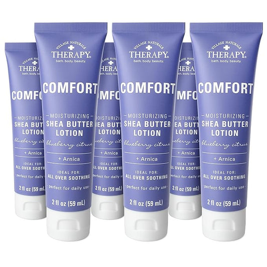 Village Naturals Therapy Comfort Shea Butter Hand & Body Lotion, Blueberry Citrus Scent, 2 fl oz, Pack of 6