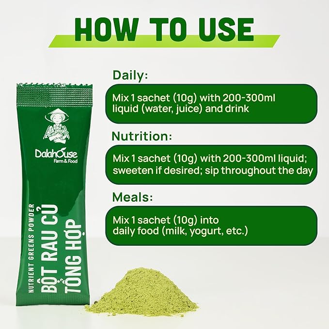 DalaHouse 15 Plant-Based Mix Super Greens Powder - Greens Superfood Powder Nutritional Vegetable Supplement, Boost Immunity, Spinach, Kale and More, 150g (15 x 10g Sachets) - Pack of 1