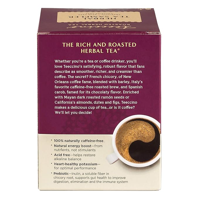 Teeccino Herbal Tea Sampler Assortment - 12 Tea Bags - Maca Chocolaté, French Roast, Hazelnut, Vanilla Nut - Roasted Caffeine Free Herbal Tea, Prebiotic for Natural Energy