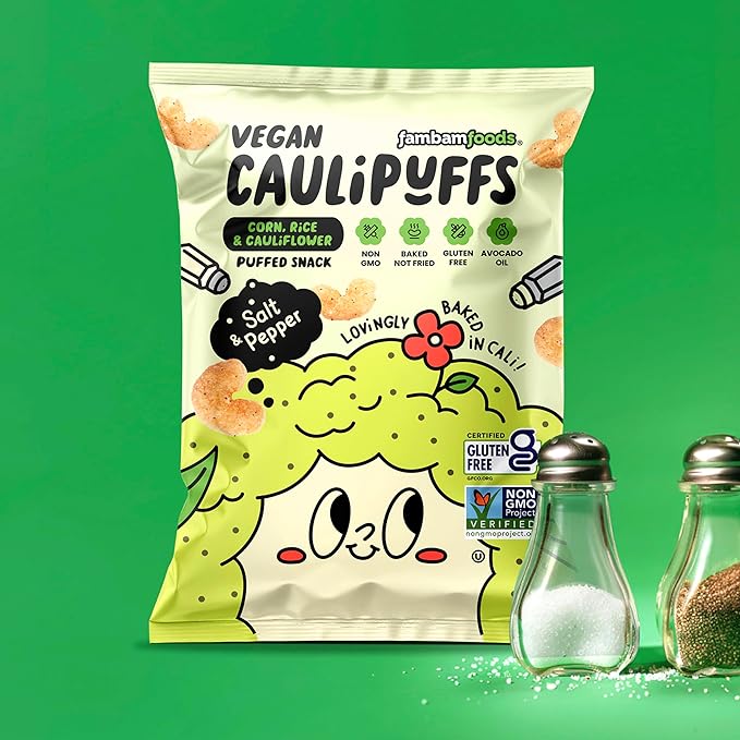 CauliPuffs - Corn, Rice, and Cauliflower Gluten Free Puffed Snack (15 x 0.75oz Bags, Vegan Salt & Pepper)