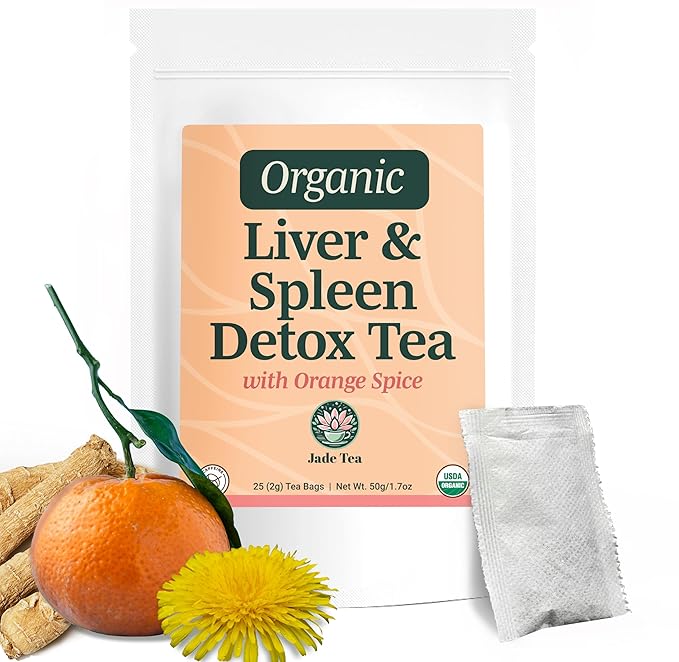 2-in-1 Organic Liver Detox Tea & Spleen Detox Tea - Organic Dandelion Root, Burdock Root, Ginger Root & Orange Peel, Orange Spice Flavor - Supports Liver, Gallbladder & and Spleen Health - Made in USA