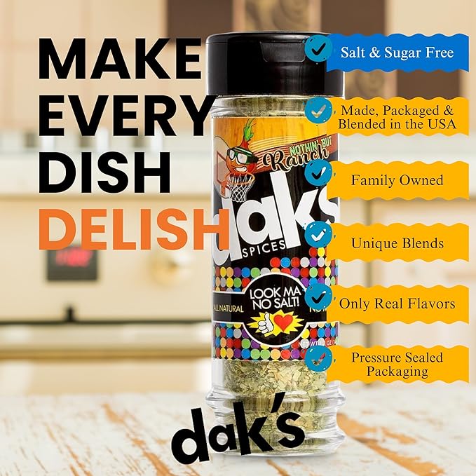 DAK's Spices Nothin' But Ranch Blend | 100% Salt & Sugar Free | Healthy Seasoning | MSG, Preservative & Potassium Chloride Free | Low Carb & Keto Friendly | Perfect for Adding Flavor to Recipes | 1.5 oz
