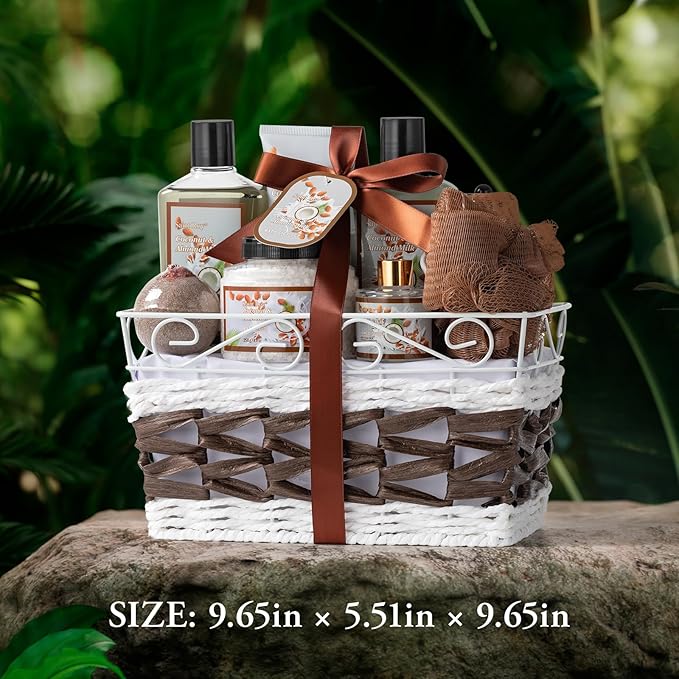 Coconut Almond spa kit, Bath and Body Gift Basket Christmas Gifts for Women & Men Spa Gift Basket,16 Pcs Bath Gift Set With Fragrant Lotion, Home Spa Luxurious Bath Body Oil, Diffuser & More