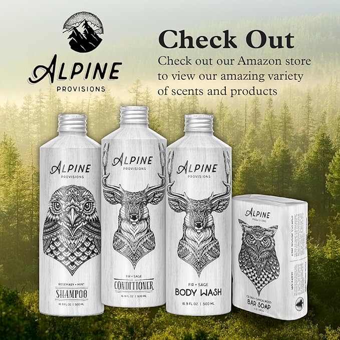 Alpine Provisions Natural Fir & Sage Moisturizing Body Wash – Refreshing with Essential Oils, Aloe Vera & Coconut Oil – Vegan, Sulfate-Free, Plastic-Free Aluminum Bottle – 16.9 FL Oz