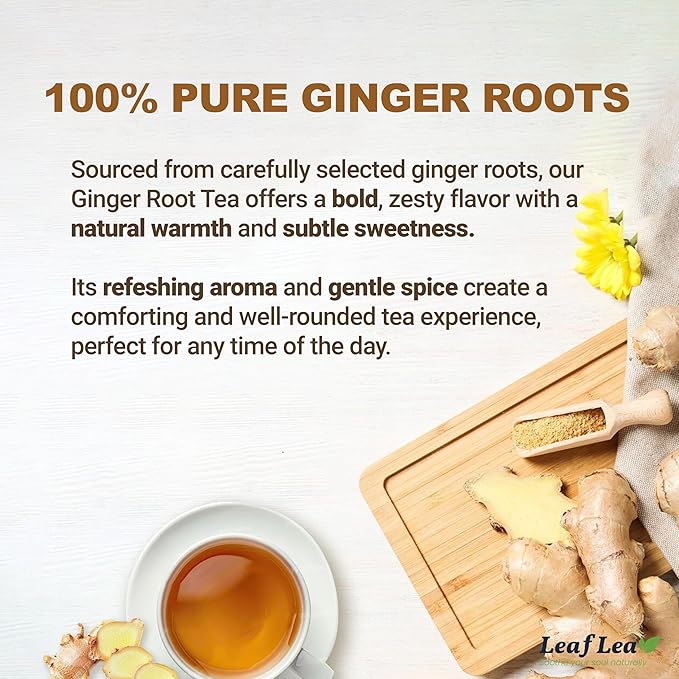 LeafLea 160 Ginger Tea Bags, Pure Ginger Root Herbal Tea, Spicy & Comforting, Supports Digestion & Immune Health, Caffeine Free, Sugar Free, Non-GMO, Vegan, Individually Wrapped for Freshness