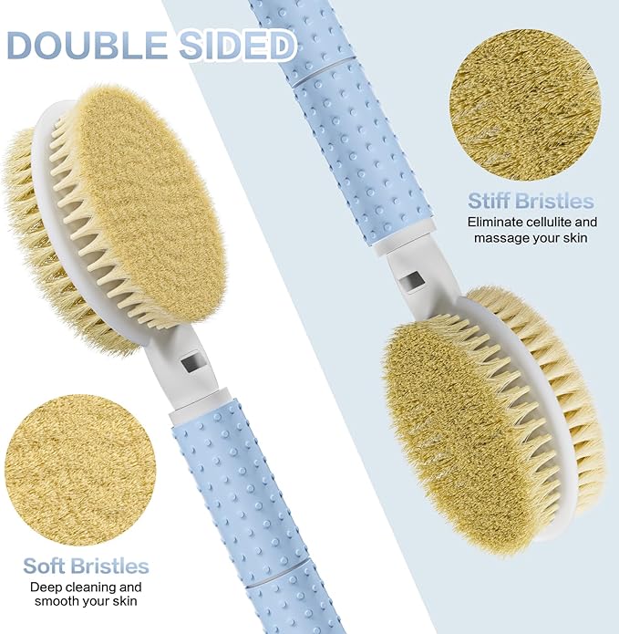 Shower Brush with Soft and Stiff Bristles,16"-24" Long Adjustable Telescopic Massage Handle,Dual-Sided Back Scrubber Bath Brush Body Exfoliator for Wet or Dry Brushing