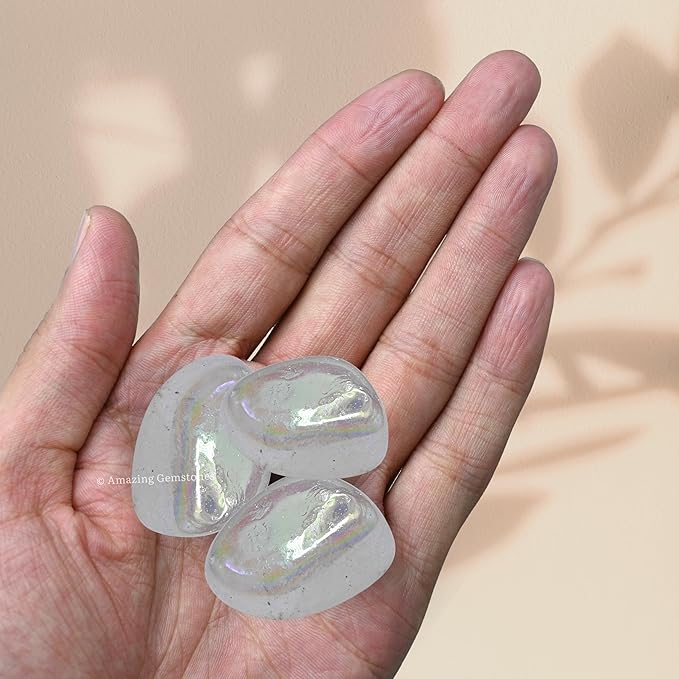Amazing Gemstone Angel Aura Quartz Crystals and Healing Stones Tumbled - 1 oz, Healing Stones for Energy Balance, Stress Relief - Premium Polished Gems Rocks for Meditation and Wellness
